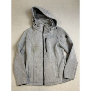 Andrew Marc Jacket Women's Size M Soft Shell Coat Full Zip Hooded‎ Gray Front